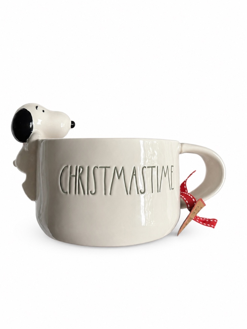 Rae Dunn Cream 'CHRISTMASTIME' Ceramic Mug with Snoopy Accent